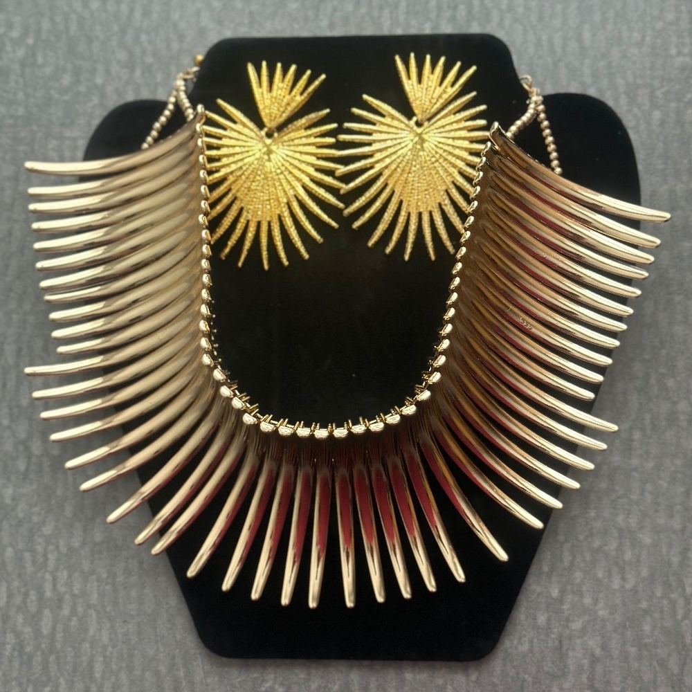 African Gold Plated Necklace and Earrings Set